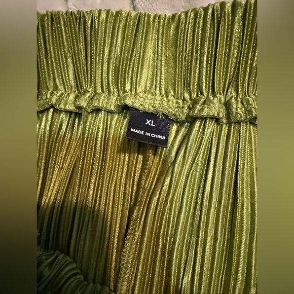 Omancia Solid Accordian Green Wide Leg Elastic Band Pants Sz XL - Picture 3 of 7